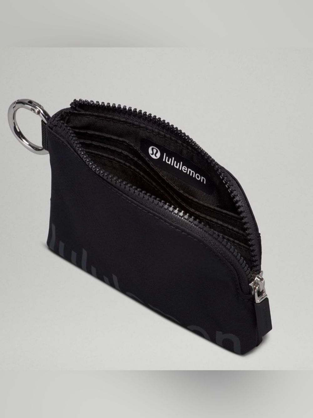Lululemon Athletica Black Card Pouch with Silver Key Ring Clip